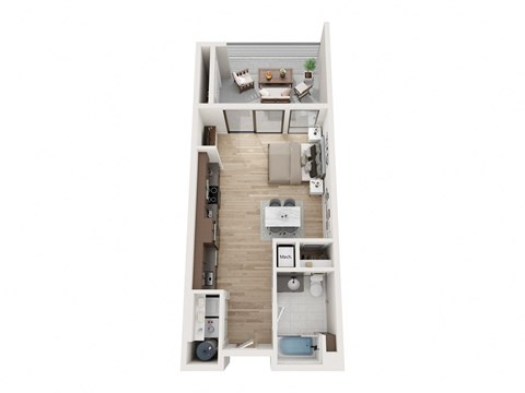 Floor plan for studio, 1 bath, 646 sqft